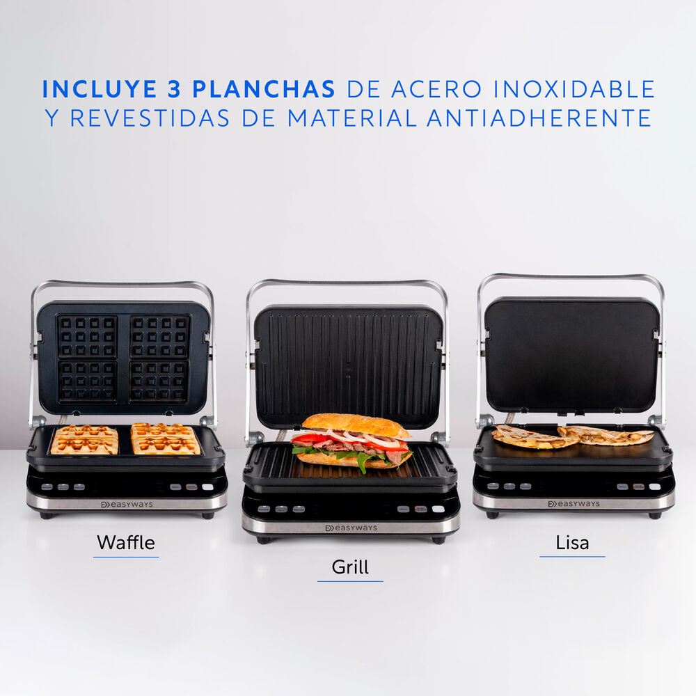 Plancha - Parrilla, Waffles, Sandwich , Panini Let's Grill 3 En 1 Easyways image number 1.0