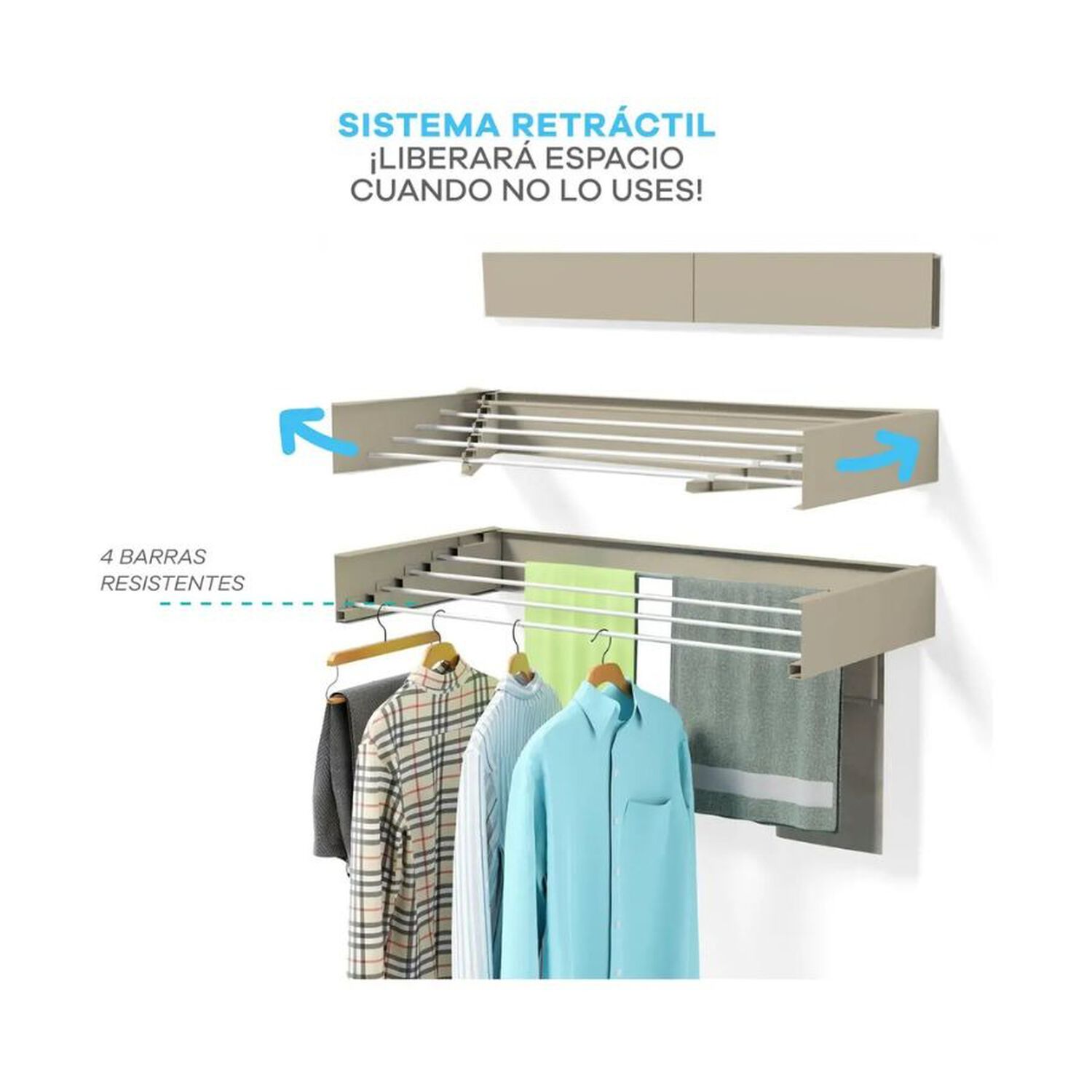 Tendedero Retr&aacute;ctil De Pared Extensible Toallas Ba&ntilde;o Ropa image number 2.0