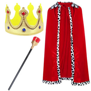 Set Disfraz Rey Capa Corona Y Baston Adulto