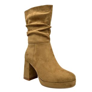 Bota De Mujer Camel Con Plataforma Y Dise&ntilde;o Arrugado