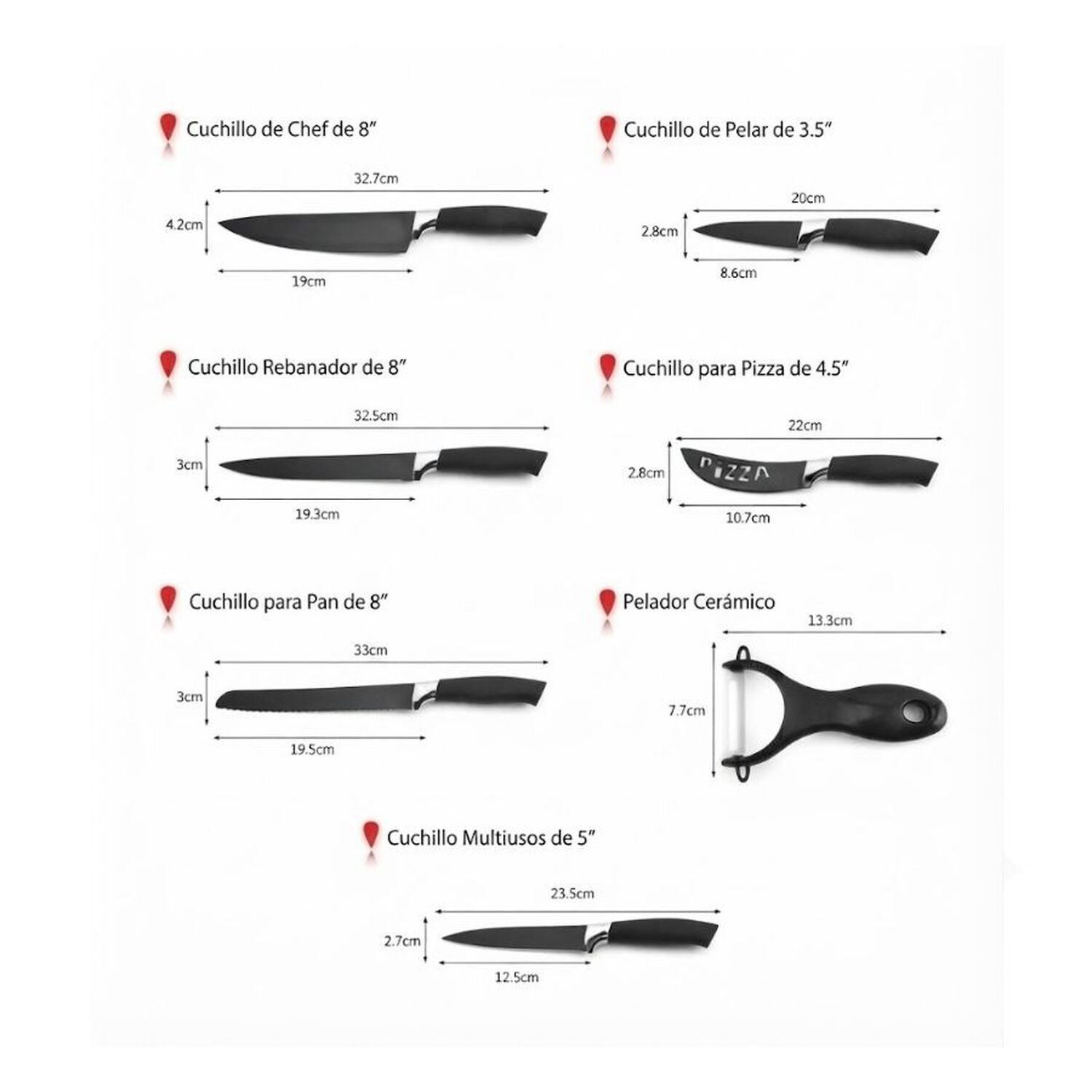 Set 7 Piezas Cuchillos Cocina Profesionales Antiadherentes image number 3.0