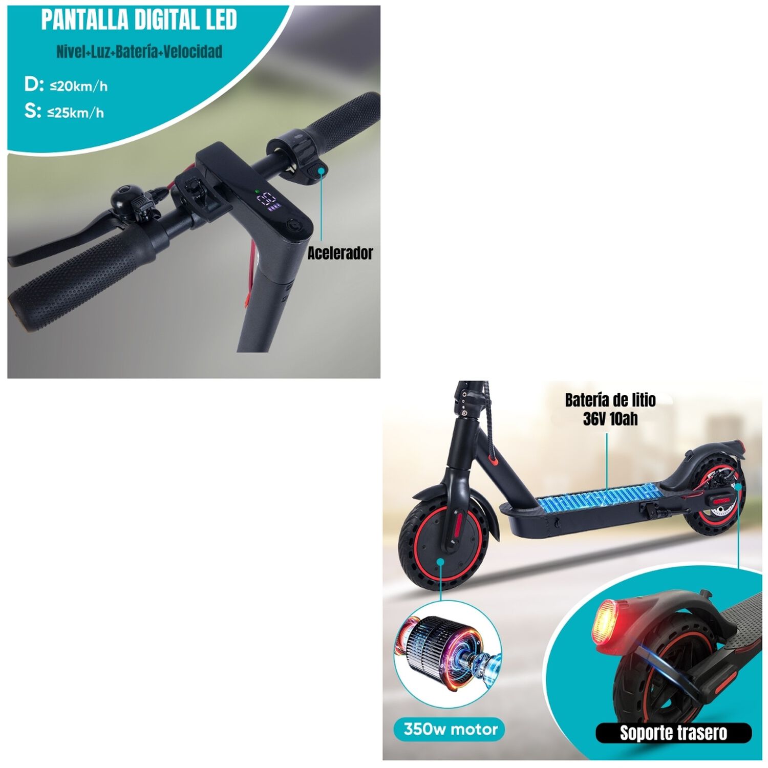 Scooter El&eacute;ctrico Aluminio Con App 30km 36v 350w E9pro image number 4.0