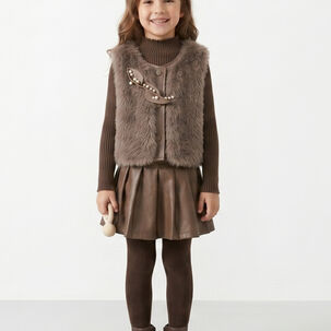 Chaleco Peludo Ni&ntilde;a Conjunto Falda Invierno Elegante
