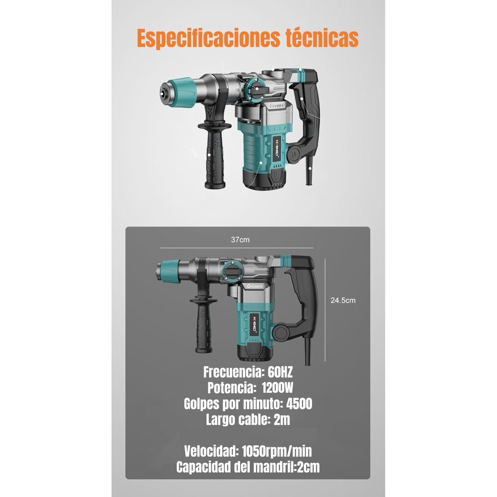 Kit Taladro De Impacto 1200w Industrial Con Caja Accesorios image number 2.0