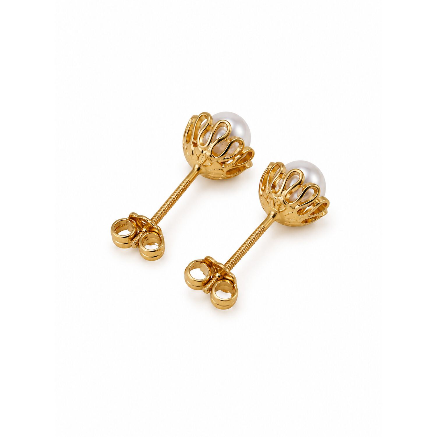 Aros Perla R&iacute;o Blanca Cuello De Payaso 5mm Oro 18k Atornillado 2gr Mujer Elegantes. image number 1.0