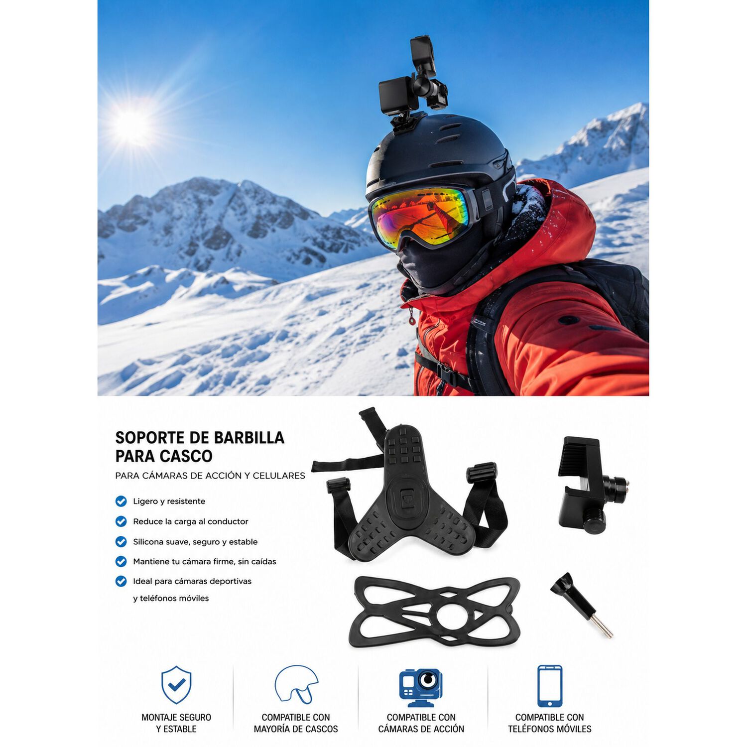 Soporte Barbilla Para Casco Gopro C&aacute;mara Deportiva Negro image number 12.0