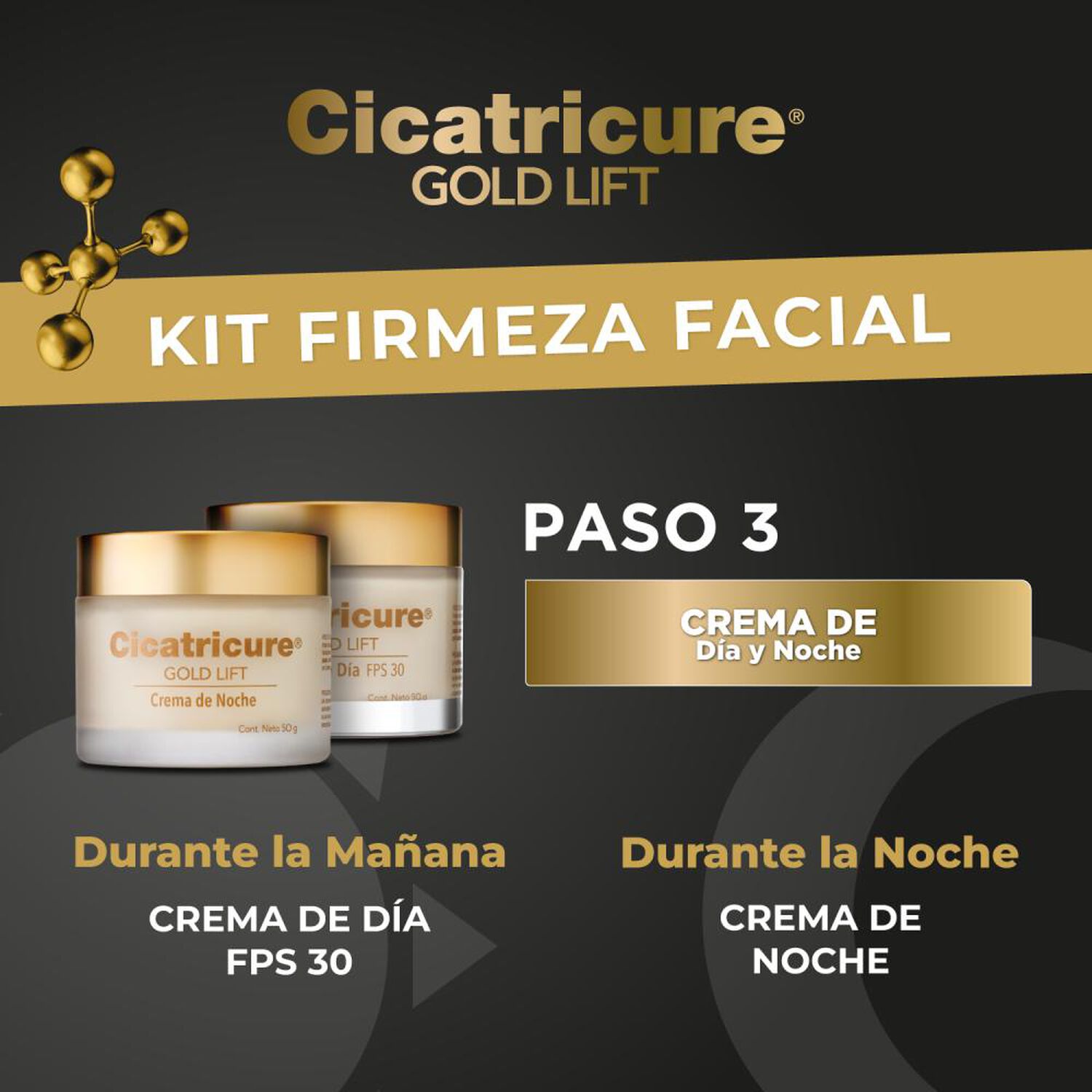Pack Cicatricure Gold Dia + Noche + Contorno + Serum (caja) image number 3.0