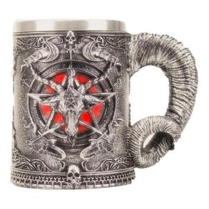 Taza 3d Resina Cabeza De Baphomet Pentagrama Cuerno