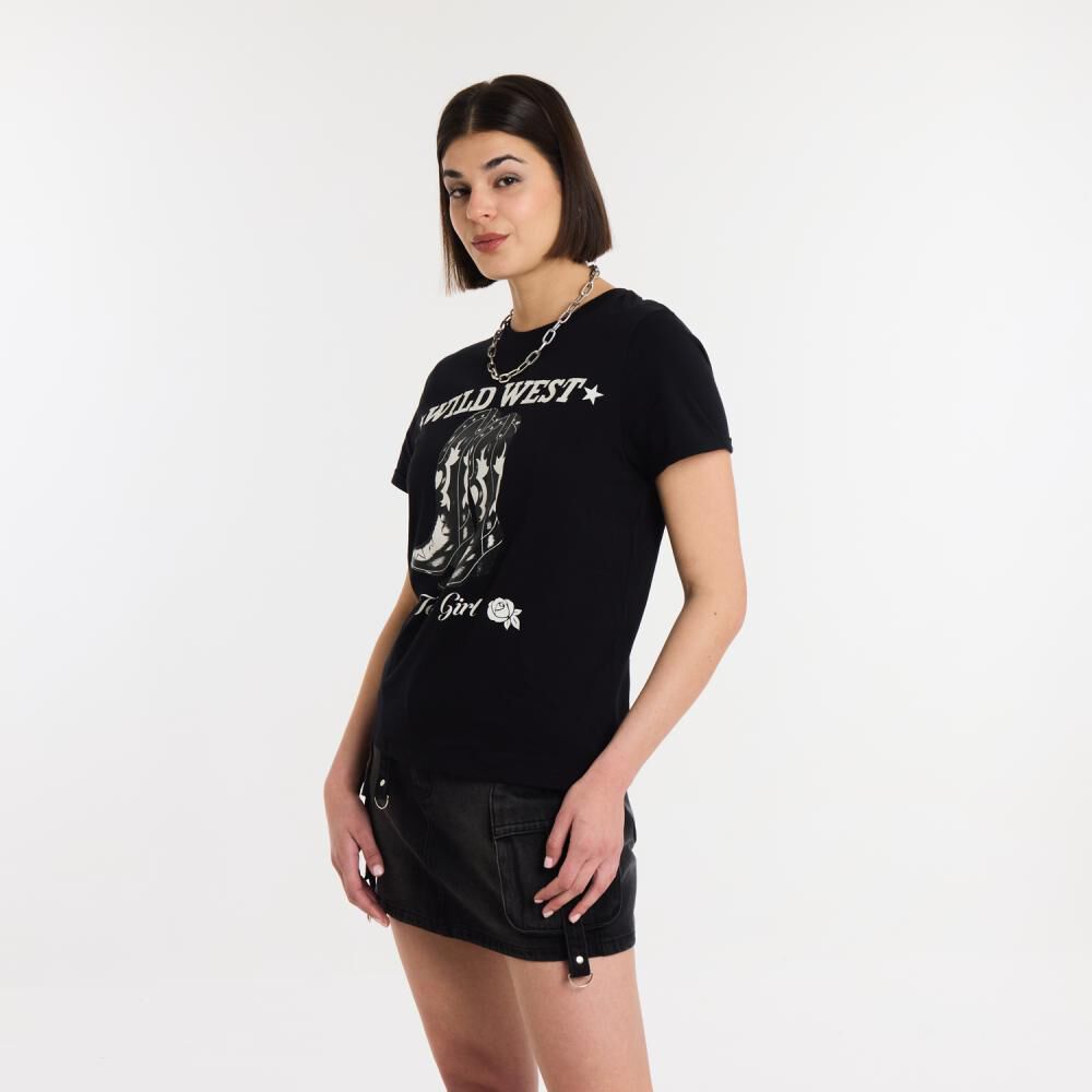 Polera Print Western Manga Corta Cuello Redondo Mujer Rolly Gp image number 2.0