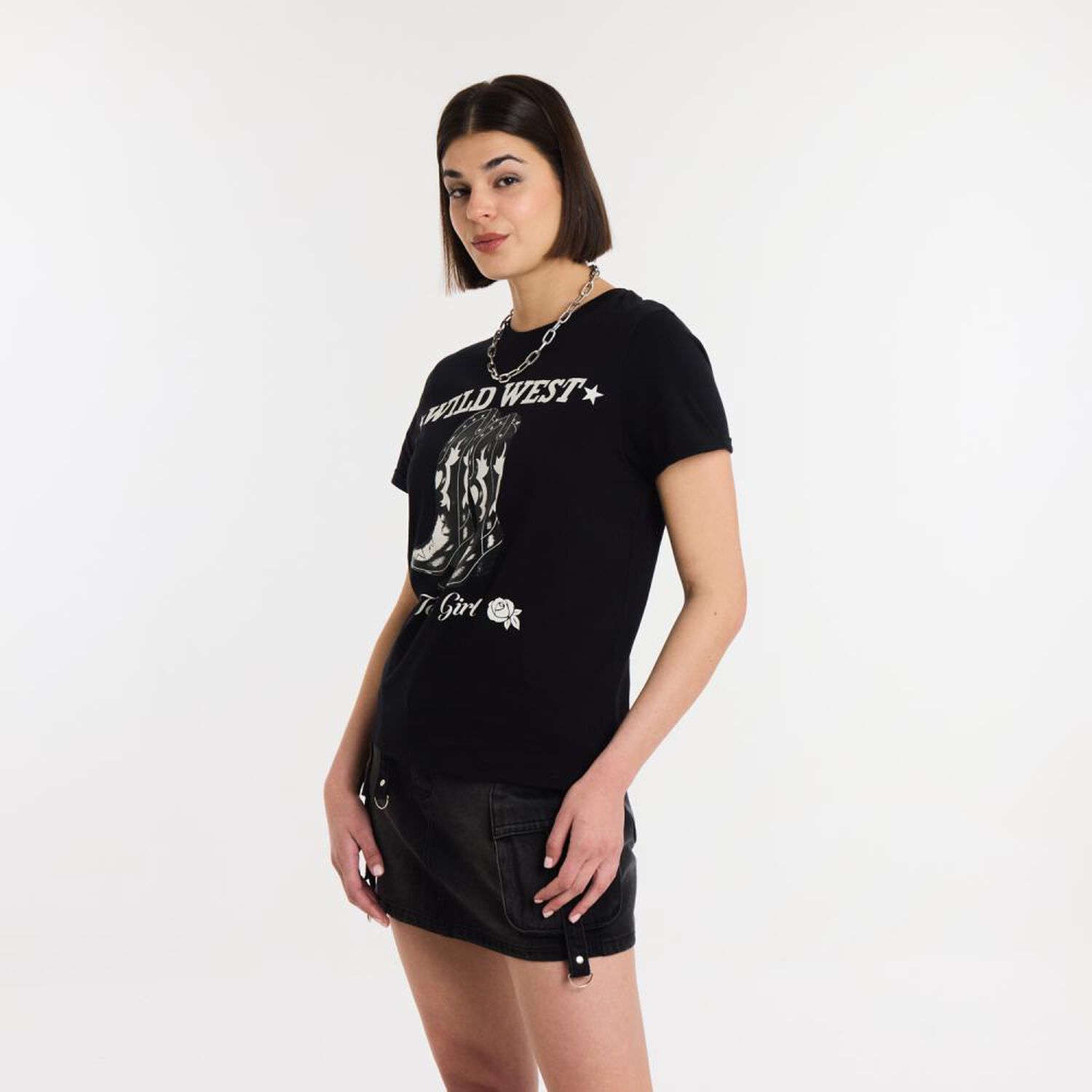 Polera Print Western Manga Corta Cuello Redondo Mujer Rolly Gp image number 2.0