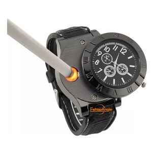 Reloj Hombre Pulsera Encendedor Recargable Correa Negra