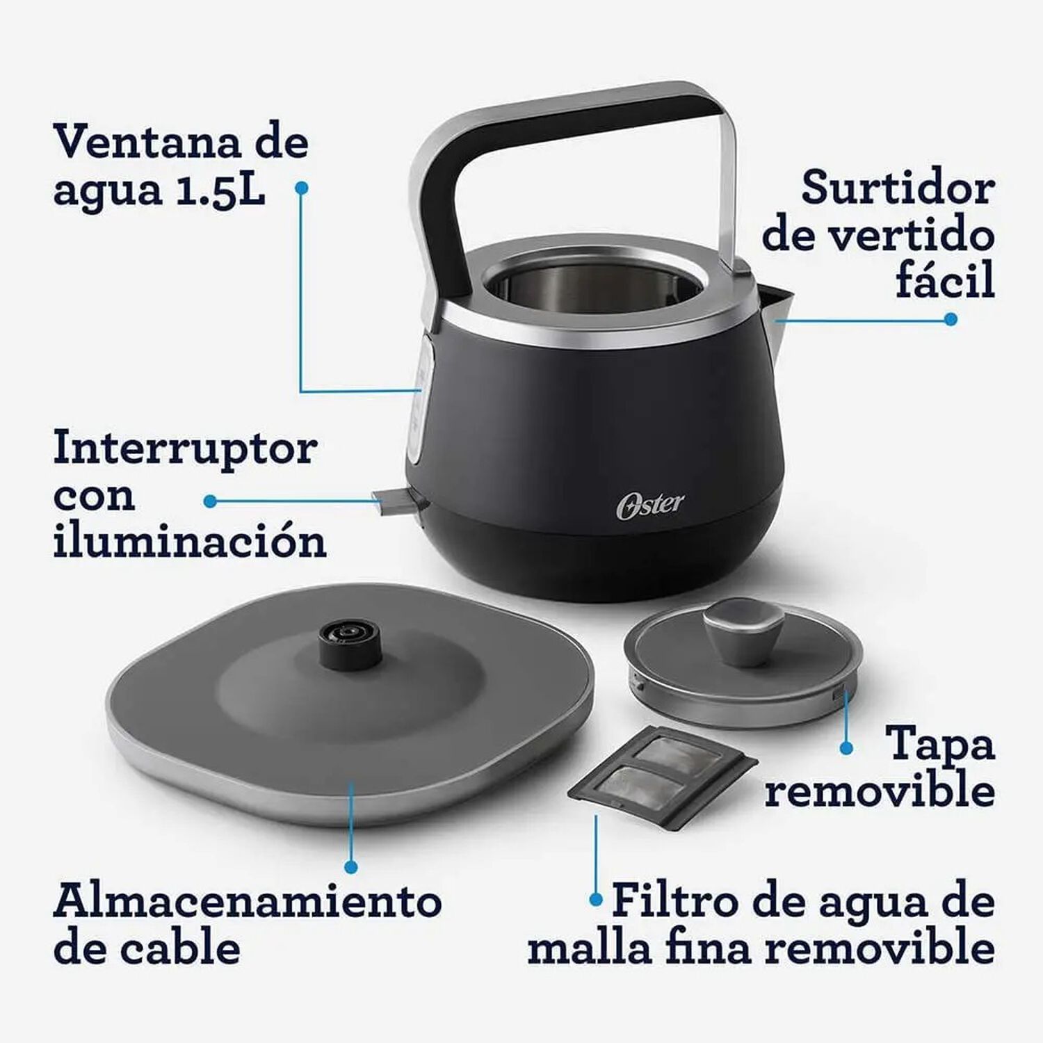 Tetera Hervidor Electrico Premium Oster 1.5 Litros Negro image number 5.0