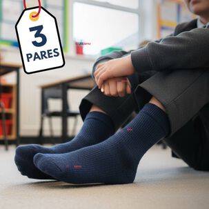 Pack 3 Calcet&iacute;nes Escolares Corto Acr&iacute;lico Azul Ni&ntilde;o Juvenil