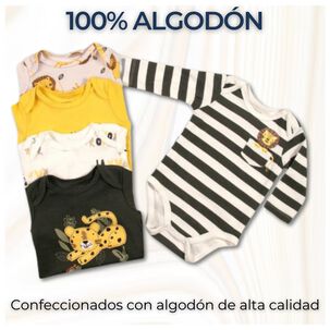 Pack 5 Bodys Ni&ntilde;o Manga Larga Tedmimak 100% Algod&oacute;n Safari Adventure