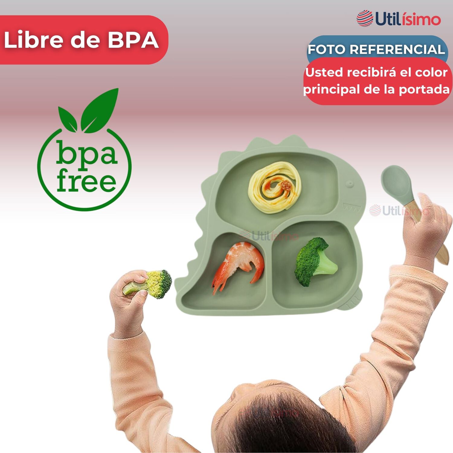 Set Alimentaci&oacute;n Silicona Beb&eacute; 5 Piezas Dinosaurio Libre Bpa Color Rosa Oscuro image number 1.0