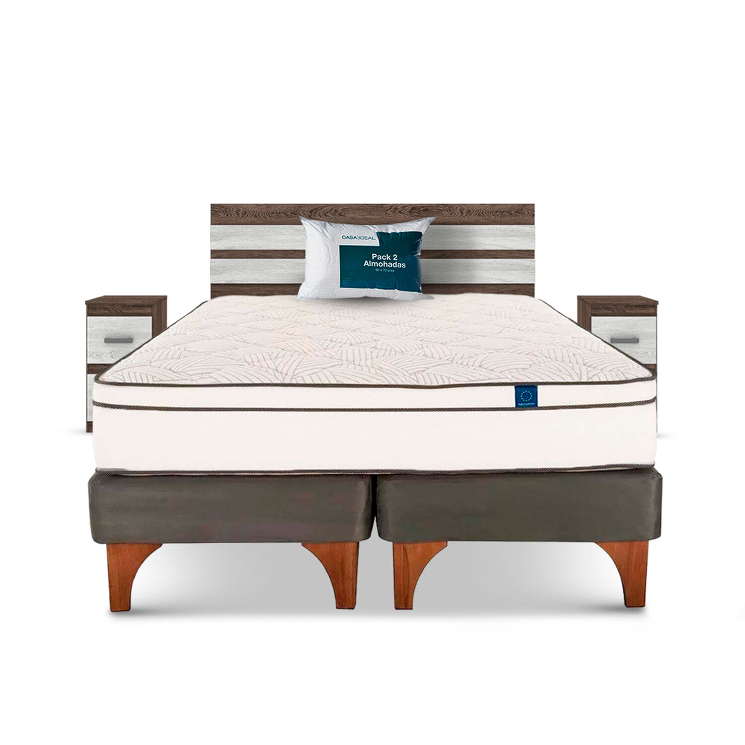 Cama Europea Flex Valencia / 2 Plazas / Base Dividida + Set De Maderas Madrid + Pack de Almohadas Casaideal 50x70 Cm image number 0.0