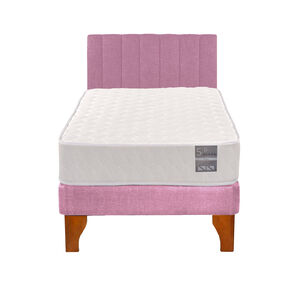 Cama Europea 1 Plaza Luna + Respaldo Tubular Madera Rosado