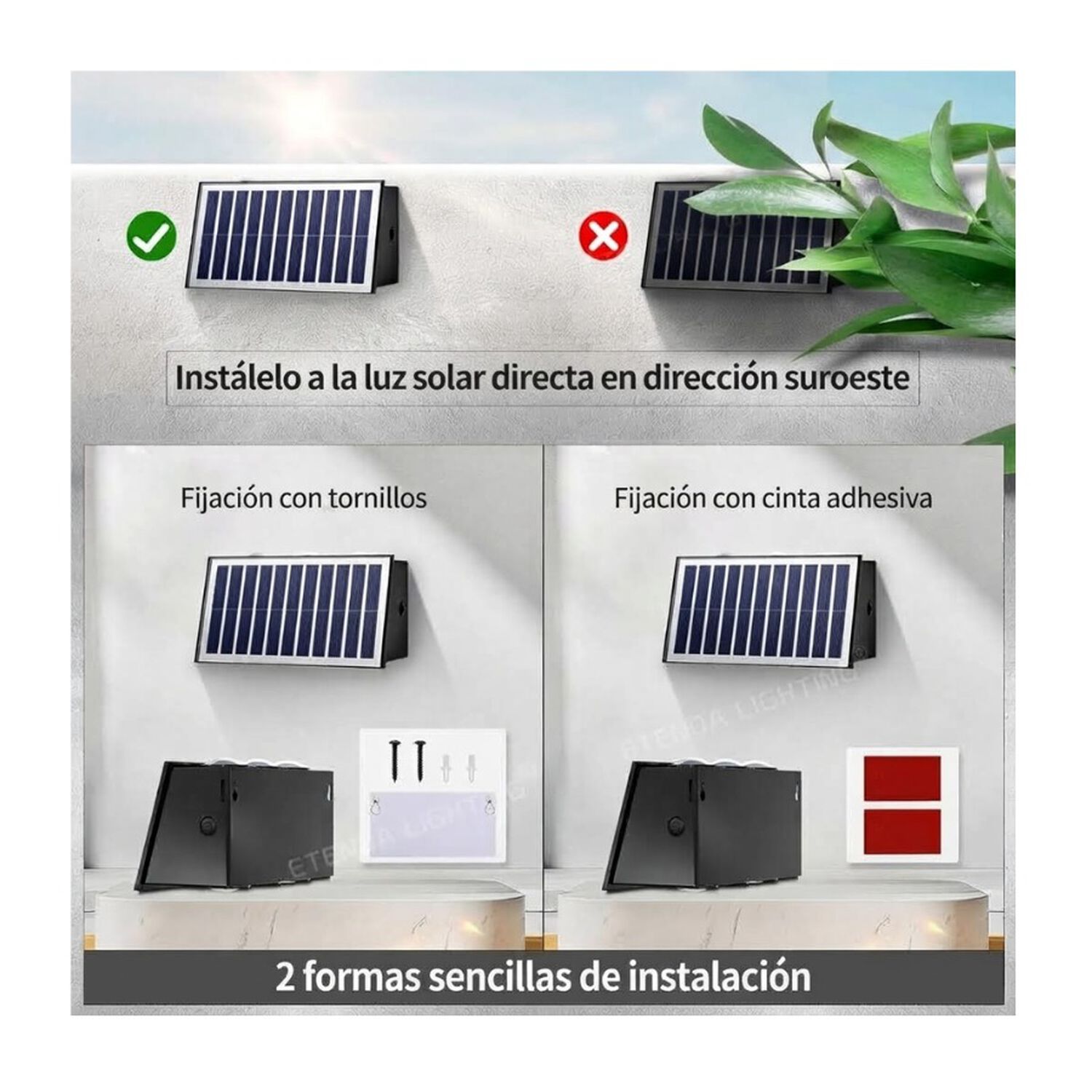 Foco Solar Led Aplique De Pared Exterior Con Sensor De Luz Impermeable Negro image number 1.0