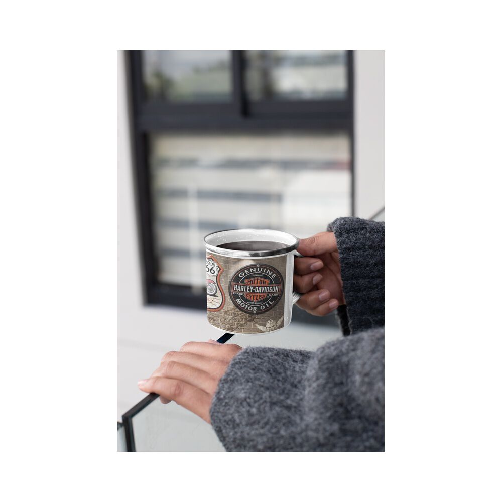 Taza Enlozada Lechera Harley Davidson Ruta 66 Vintage image number 1.0
