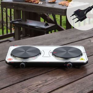 Cocina Encimera Eléctrica 2 Platos 2000w Cocinilla Premium Plateada