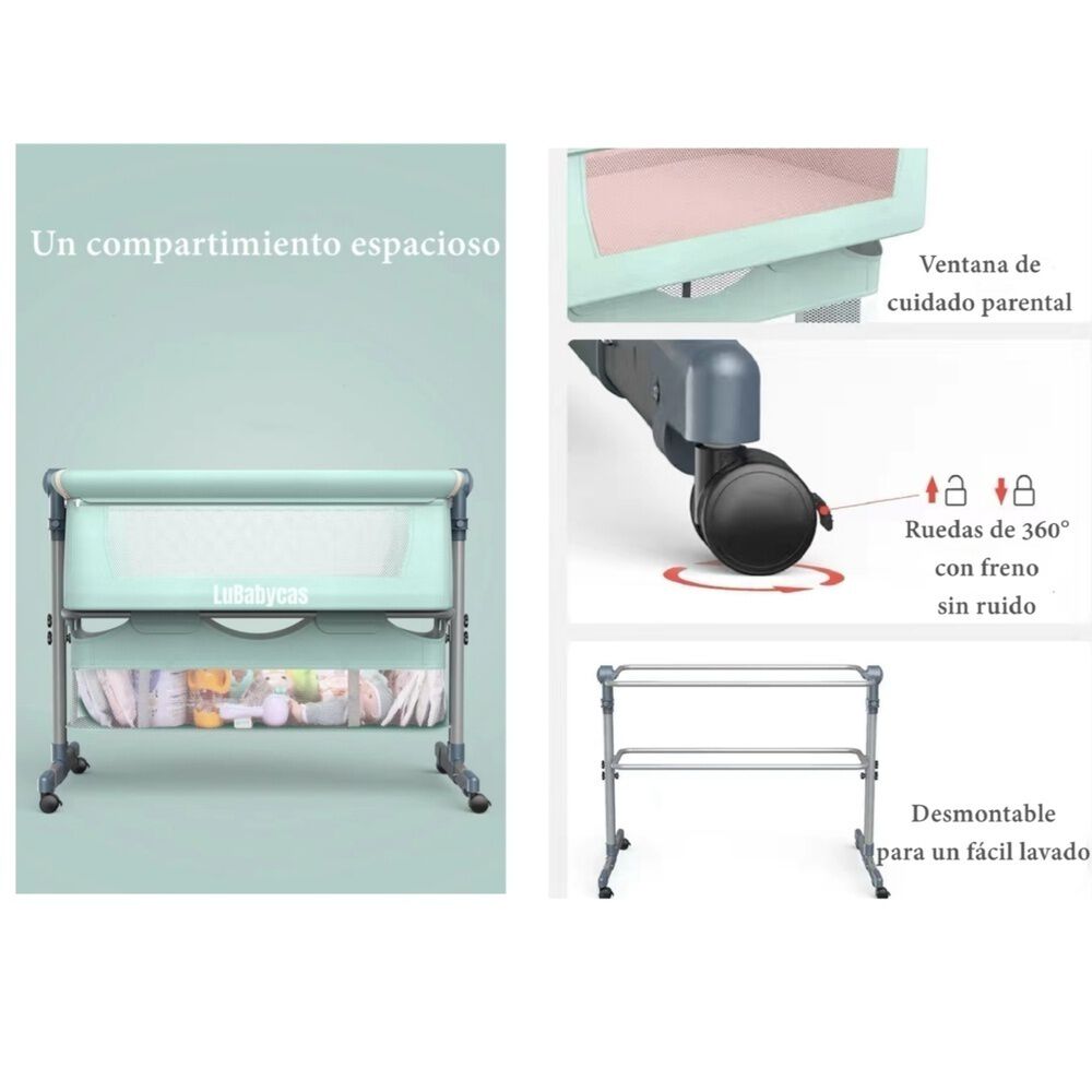 Cuna Colecho Beb&eacute; Con Mosquitero Verde Lubabycas image number 6.0