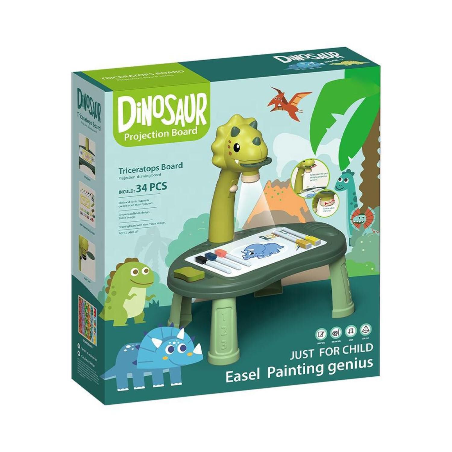 Juguete Mesa Proyectora De Dibujos Dinosaurios 34pzas Verde Infantil image number 4.0