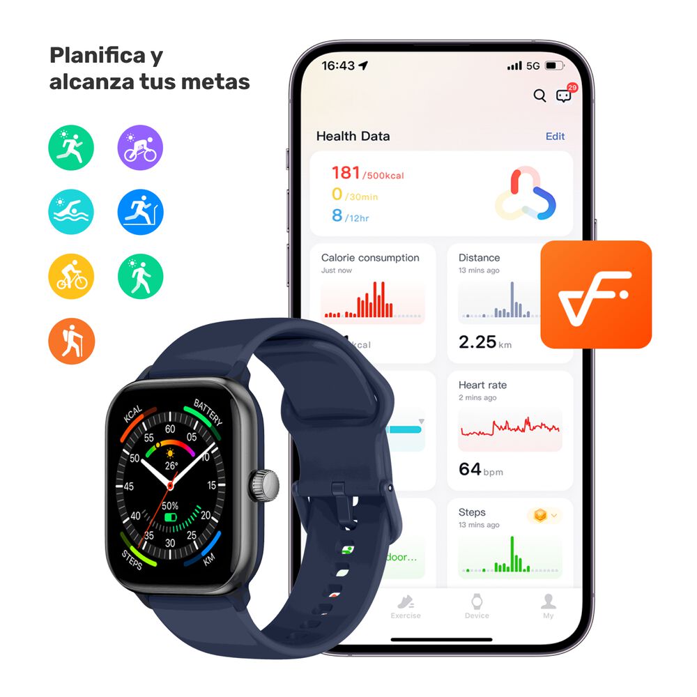 Pack Smartwatch Blue Rhythm + Audífonos Black Wavepro image number 3.0