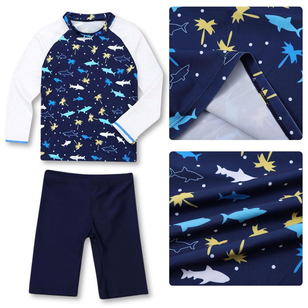 Traje De Ba&ntilde;o Spf Uv50+ 2 Piezas Manga Larga Ni&ntilde;o Fish Navy image number 5.0