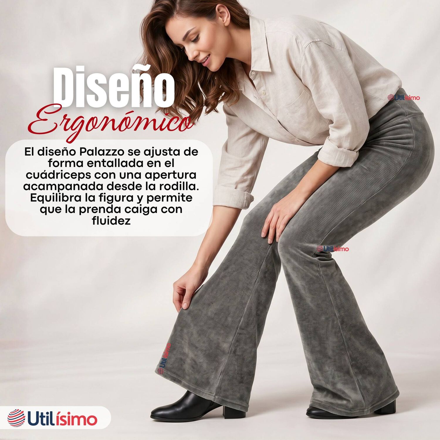 Pantal&oacute;n Cotel&eacute; Palazzo Polar Con Chiporro Elasticado T&eacute;rmico Gris Melange image number 7.0