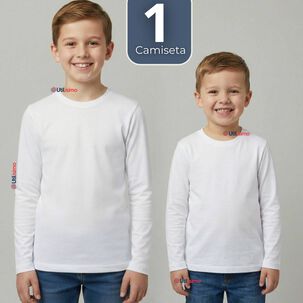 Camiseta Algod&oacute;n Manga Larga Polera Primera Capa Blanco Ni&ntilde;o