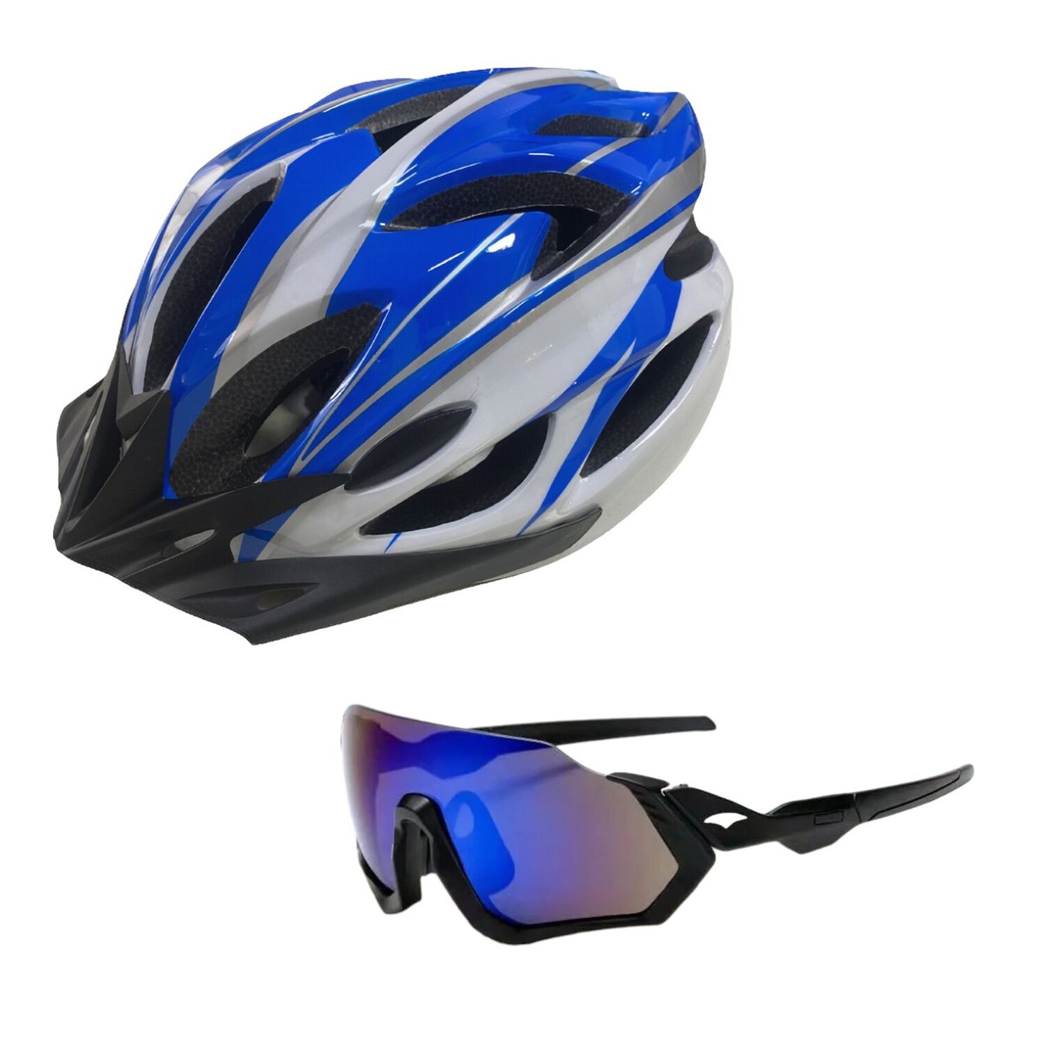Casco Bicicleta Mtb Liviano Azul + Lentes image number 0.0