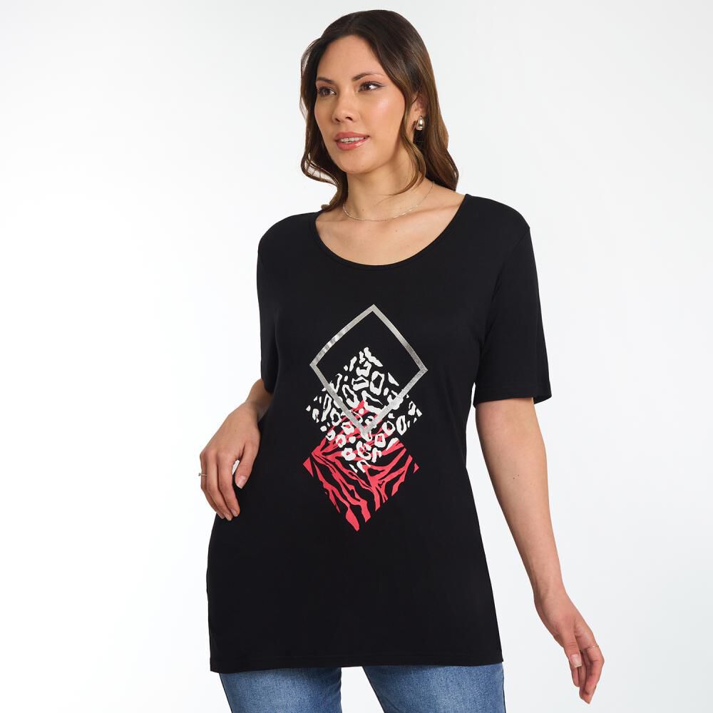 Polera Lisa Dise&ntilde;o Frontal Manga 3/4 Cuello Redondo Mujer Sexy Large image number 0.0