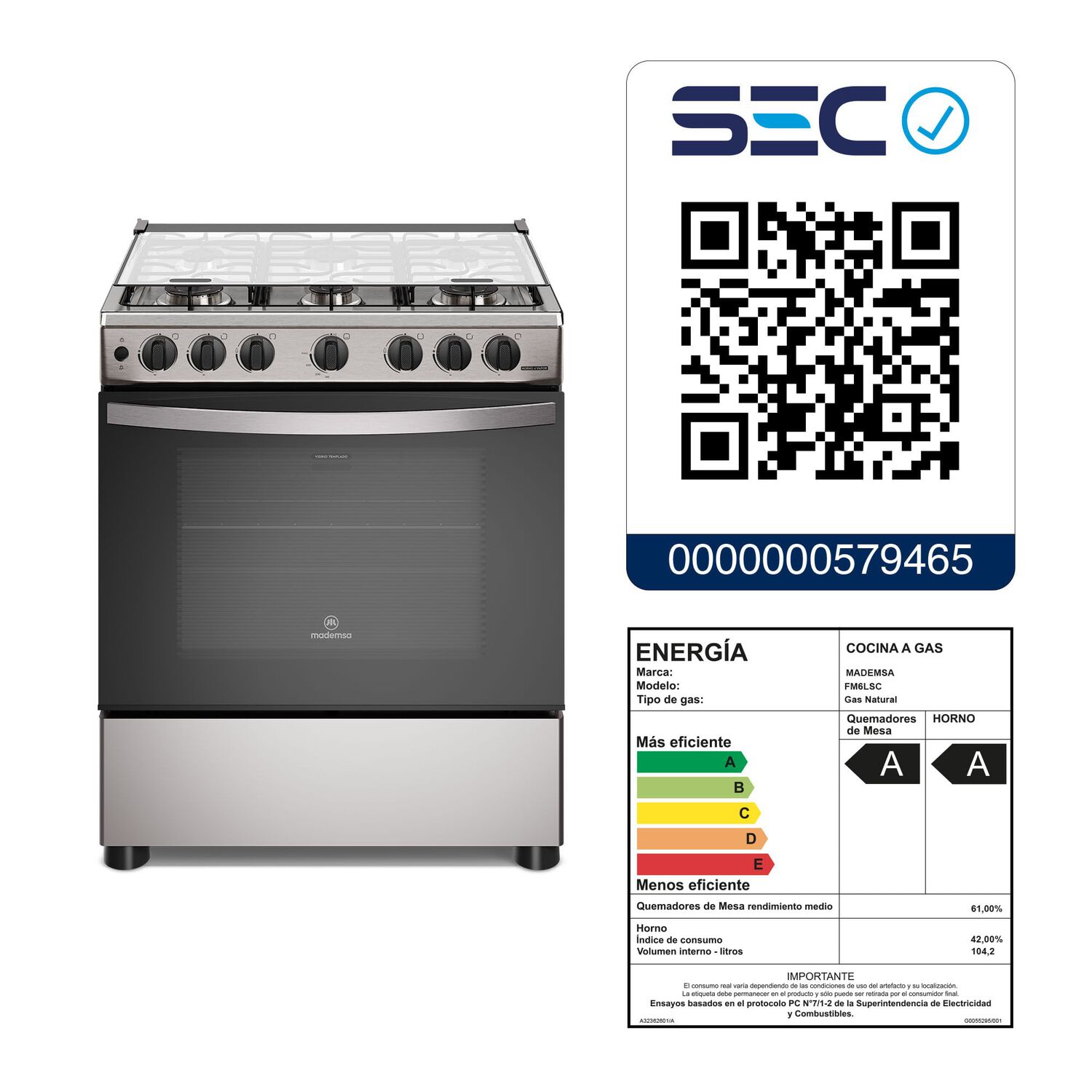 Cocina A Gas 6 Platos Horno Vapor Y Parrillas Alambr&oacute;n Fm6lsc Inox image number 10.0