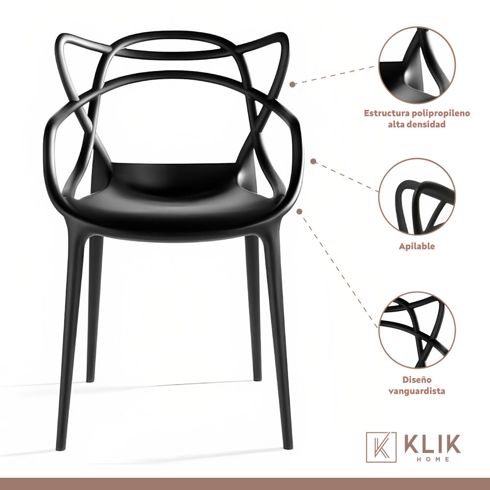 Comedor Terraza - 2 Sillas Master Negras Y Mesa Eames De Vidrio 80cm image number 3.0