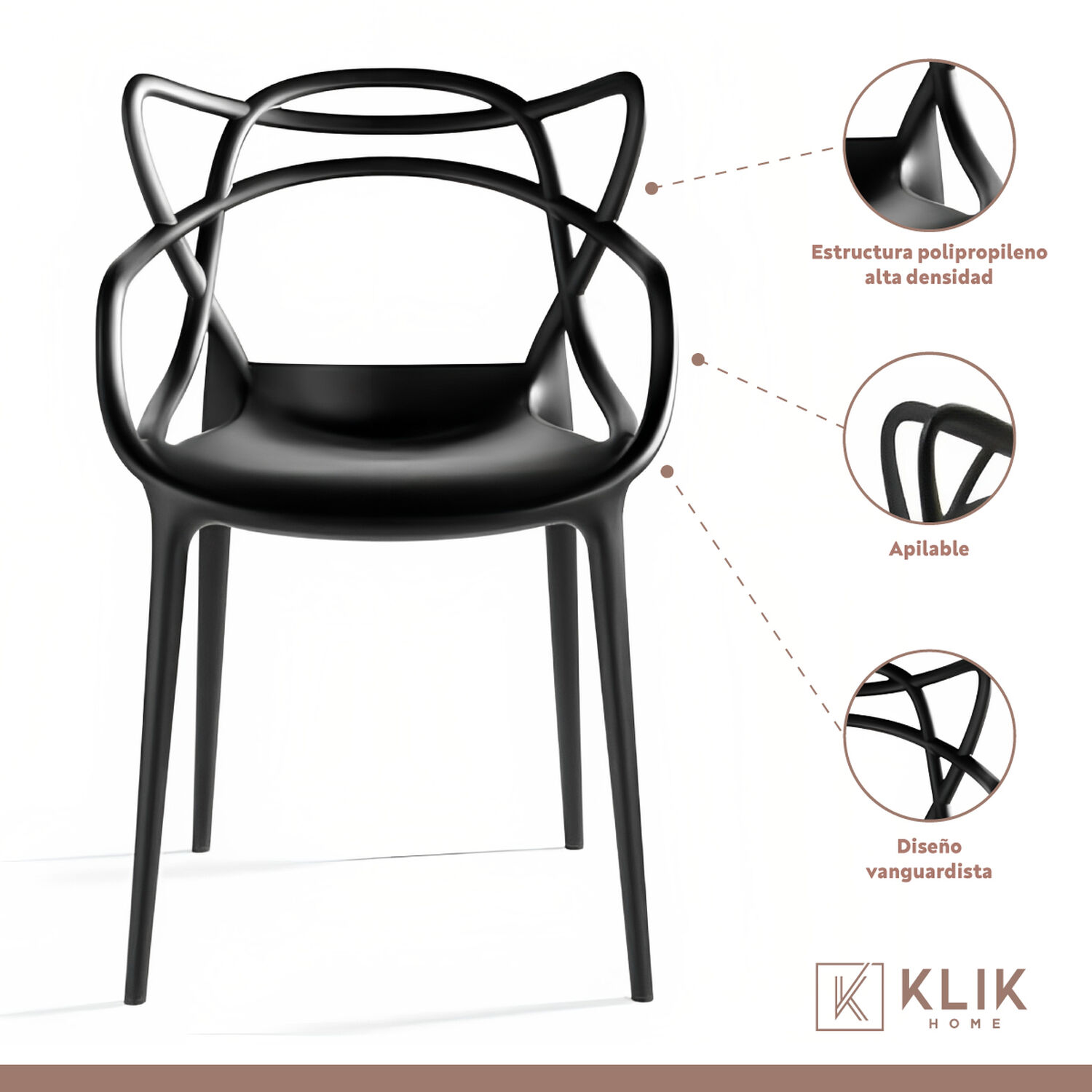 Comedor Terraza - 2 Sillas Master Negras Y Mesa Eames De Vidrio 80cm image number 3.0