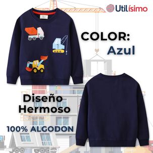 Poler&oacute;n Ni&ntilde;o Manga Larga 100% Algod&oacute;n Azul Gruas
