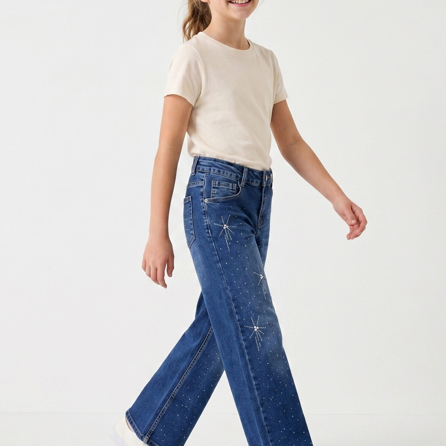Jeans Ni&ntilde;a Recto Con Brillos Pedrer&iacute;a Moda Urbana Denim image number 2.0