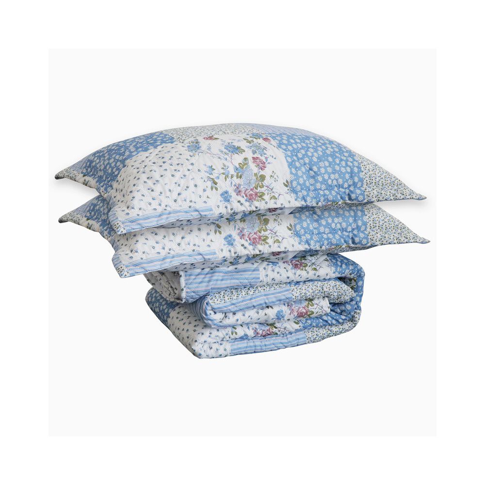 Quilt Andes Sherpa Estampado Patchwork Celeste King image number 1.0