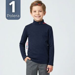 Polera Camiseta Polar Azul Oscuro Primera Capa Beatle Manga Larga Ni&ntilde;o