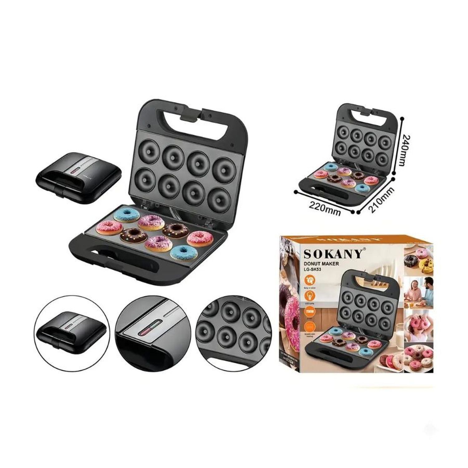 Maquina Mini Donas Electrica Sokany 8 Donitas Antiadherente image number 4.0