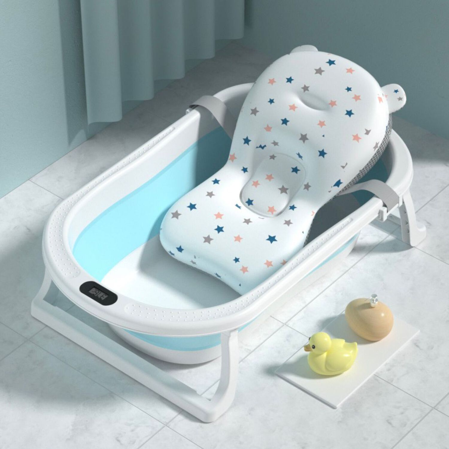 Ba&ntilde;era Celeste Plegable Beb&eacute; + Malla + Term&oacute;metro - Jagima image number 0.0