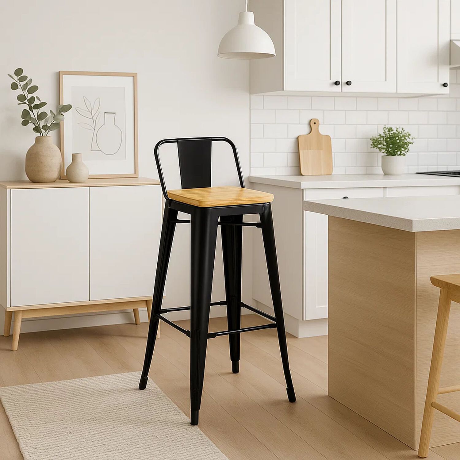 Pack De 2 Taburetes Tolix Con Asiento De Madera Clara - Negros image number 2.0