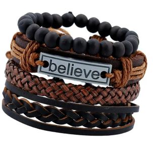 Pulseras Brazalete Cuero Genuino Tibetano Con Dije Believe