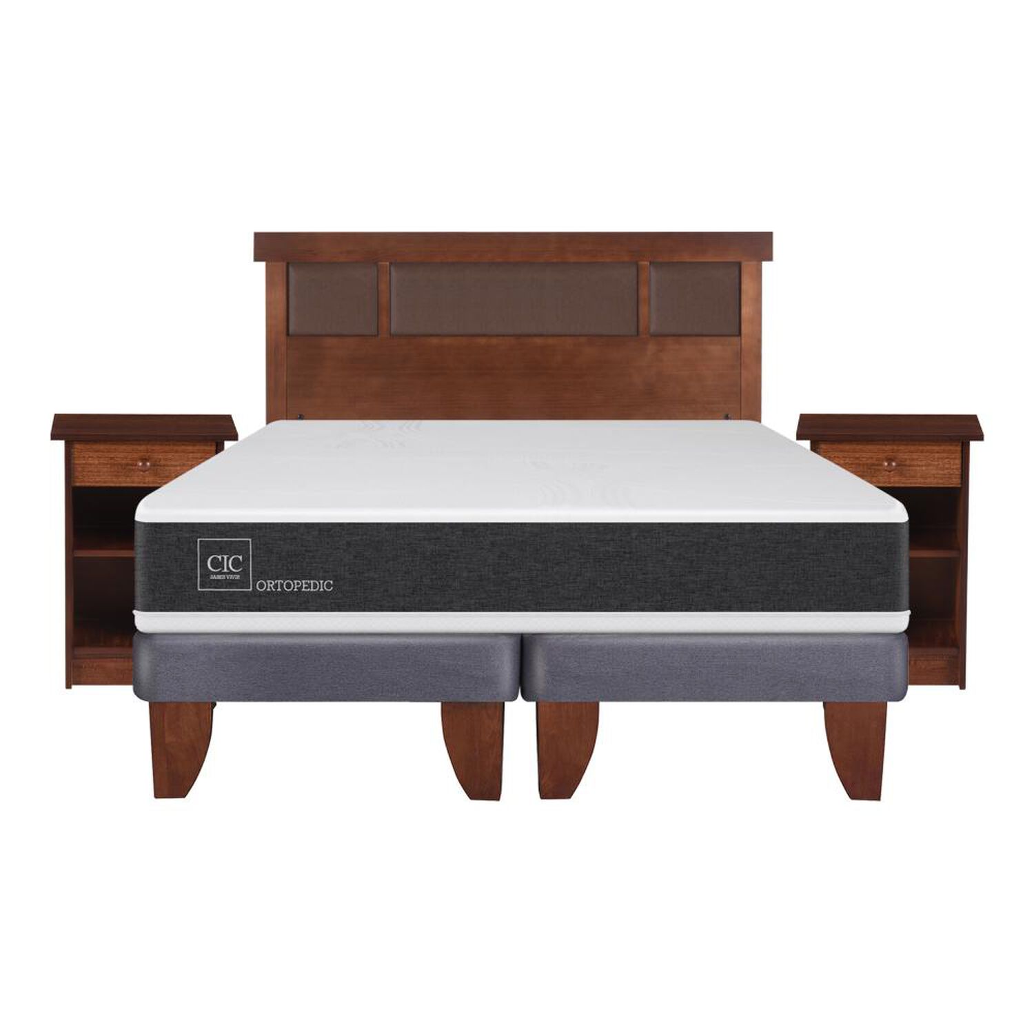 Cama Europea Cic Ortopedic / 2 Plazas / Base Dividida + Set De Maderas image number 0.0