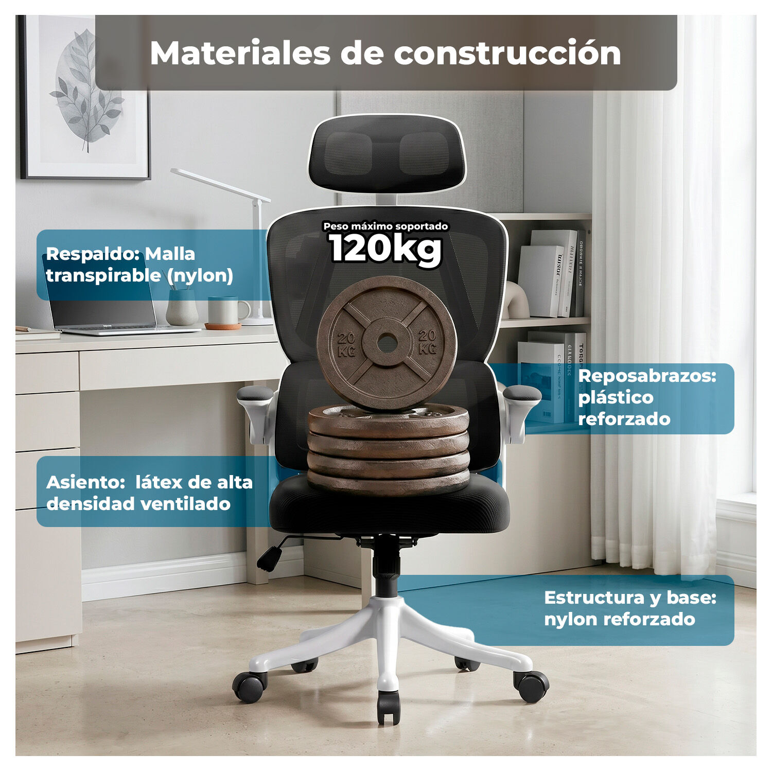 Silla Ergon&oacute;mica Oficina Reclinable Apoyacabeza image number 5.0