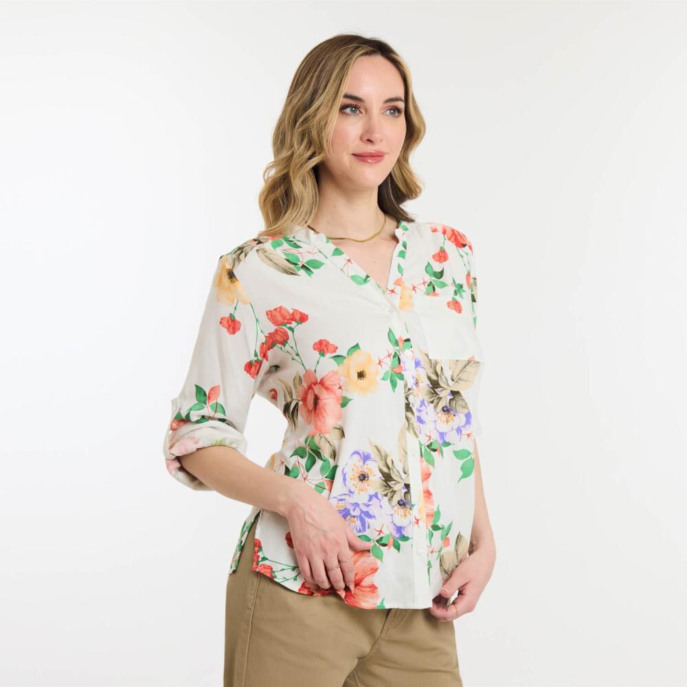 Blusa Full Print Manga Larga Roll Up Cuello V Mujer Geeps image number 2.0