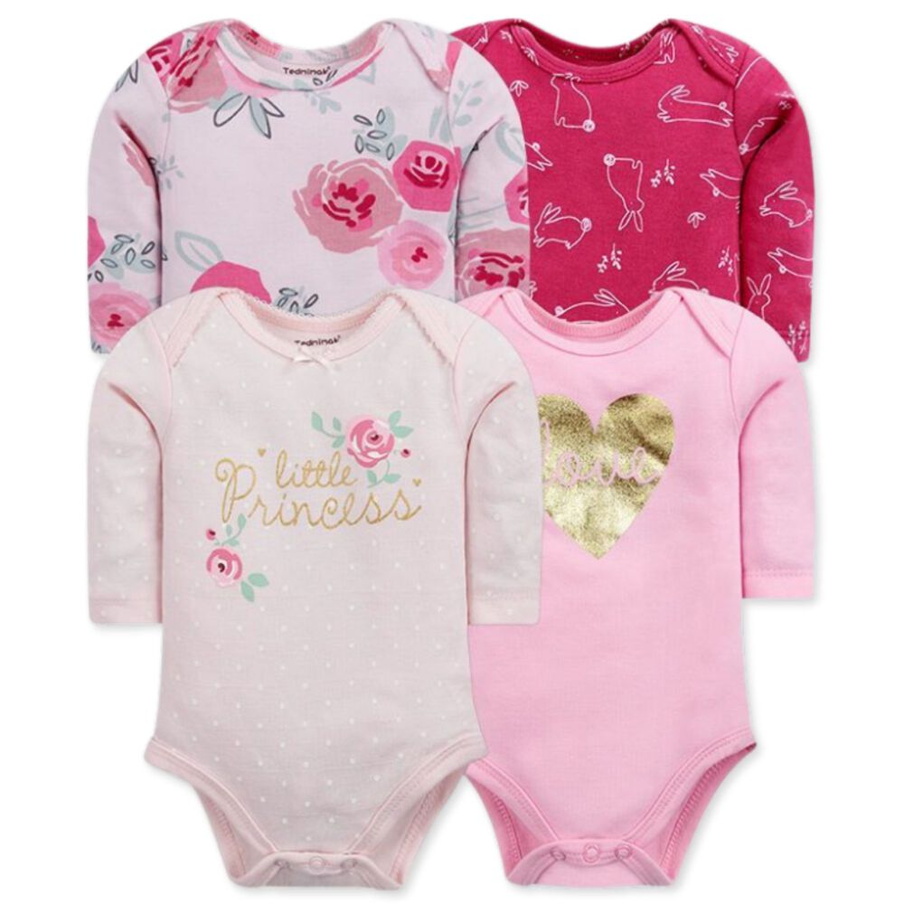 Pack 4 Bodys Beb&eacute; Ni&ntilde;a Manga Larga Tedmimak 100% Algod&oacute;n Little Princess image number 0.0