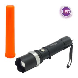 Linterna Led Tactica Caja Pvc Verde Con Zoom Y Cargador 12v Y Pilas