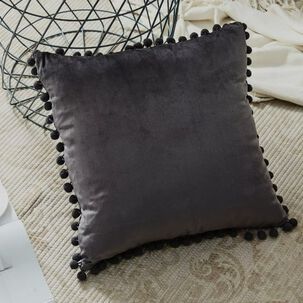 Funda De Cojines Con Pompones. Medida 45x45. Terciopelo. Gris Oscuro