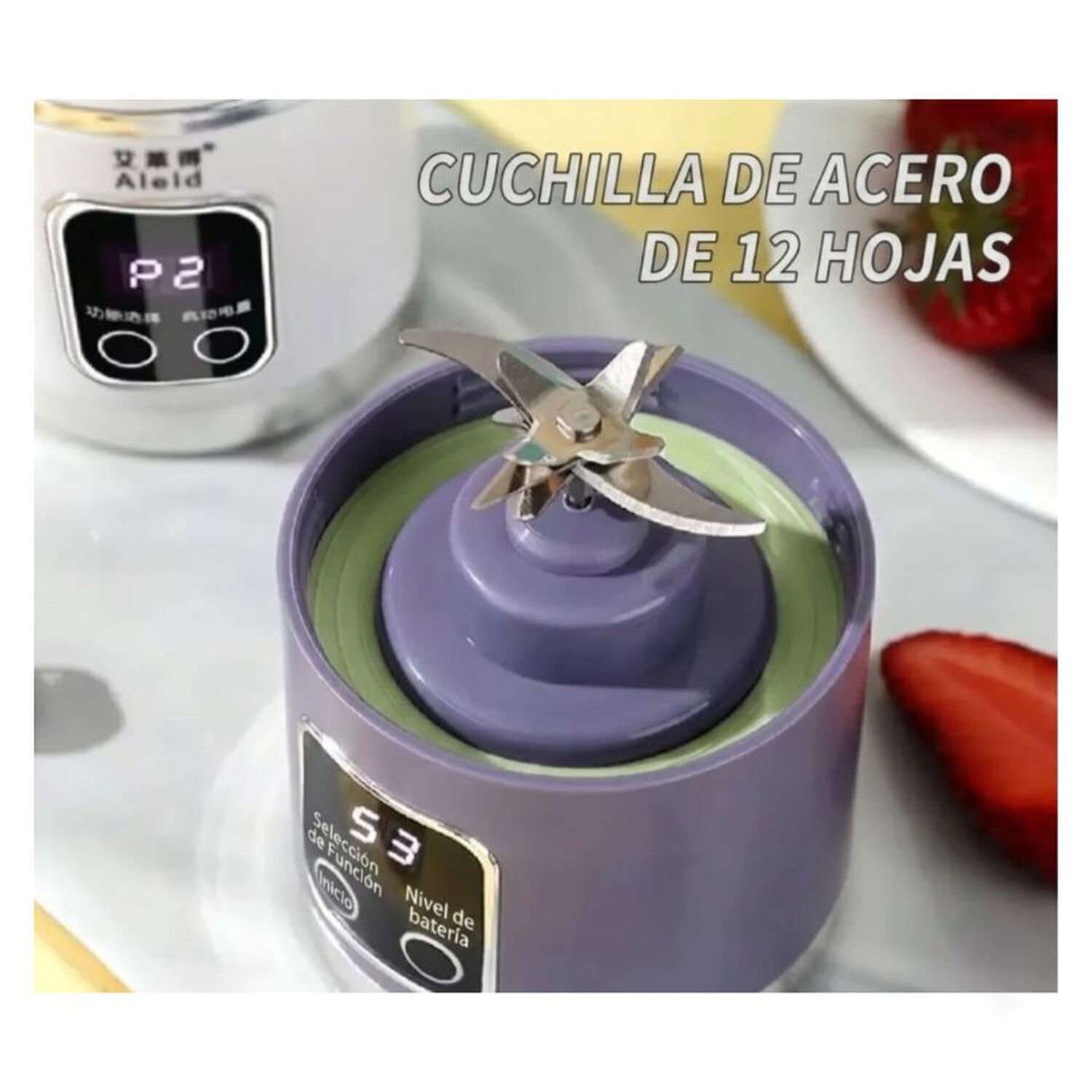 Licuadora Port&aacute;til Usb Vaso Jugos Batidos Morado image number 2.0